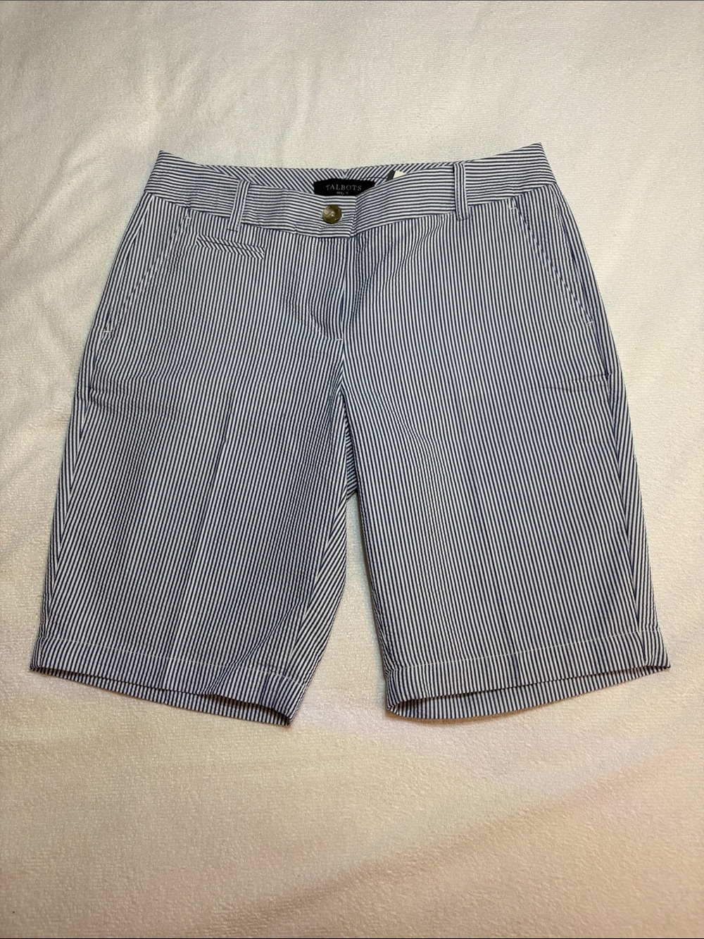 Talbots Navy and White Seersucker Pinstripe Bermuda Shorts NWT